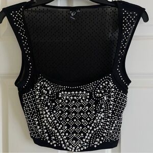 Elegant Black and White Embellished Women's Top
